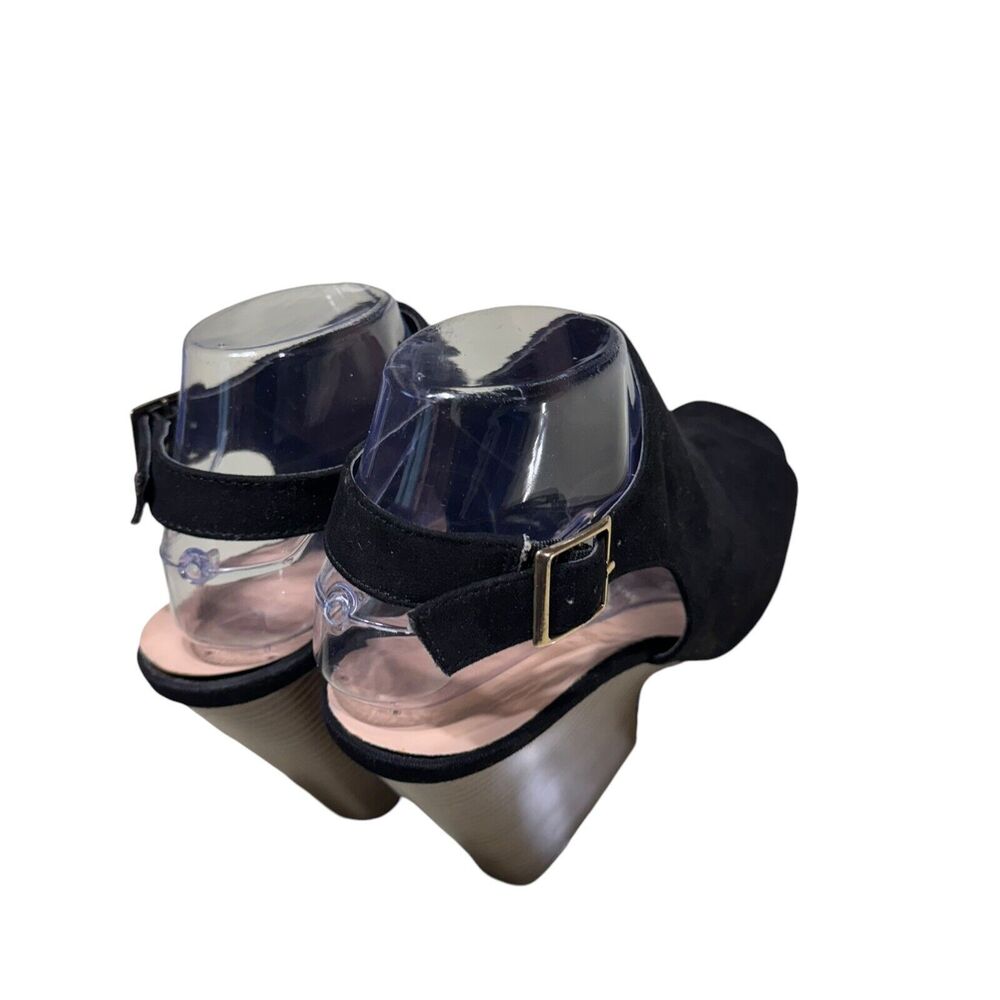 Wild Diva Lounge Open Toe Sandals Black Suede Size‎ 9 Wood Block Heel - Picture 8 of 11